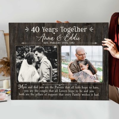 Personalized 40th Anniversary Photo Canvas with Then and Now photos, custom names and dates, ruby anniversary gift for parents or grandparents.