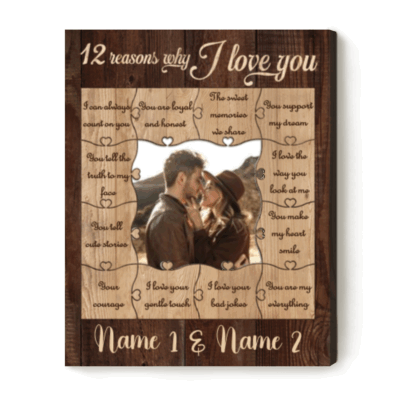 12 Reasons Why I Love You Personalized Couple Gifts, Custom Anniversary Photo Gifts, Romantic Valentines Day Gift for Couples