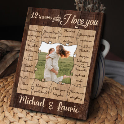 12 Reasons Why I Love You Personalized Couple Gifts, Custom Anniversary Photo Gifts, Romantic Valentines Day Gift for Couples