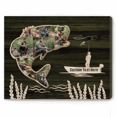 Custom Fishing Gifts, Personalized Gifts For Fishing Lovers, Fishing Gifts For Guys, Bass Fish Photo Collage Canvas Print