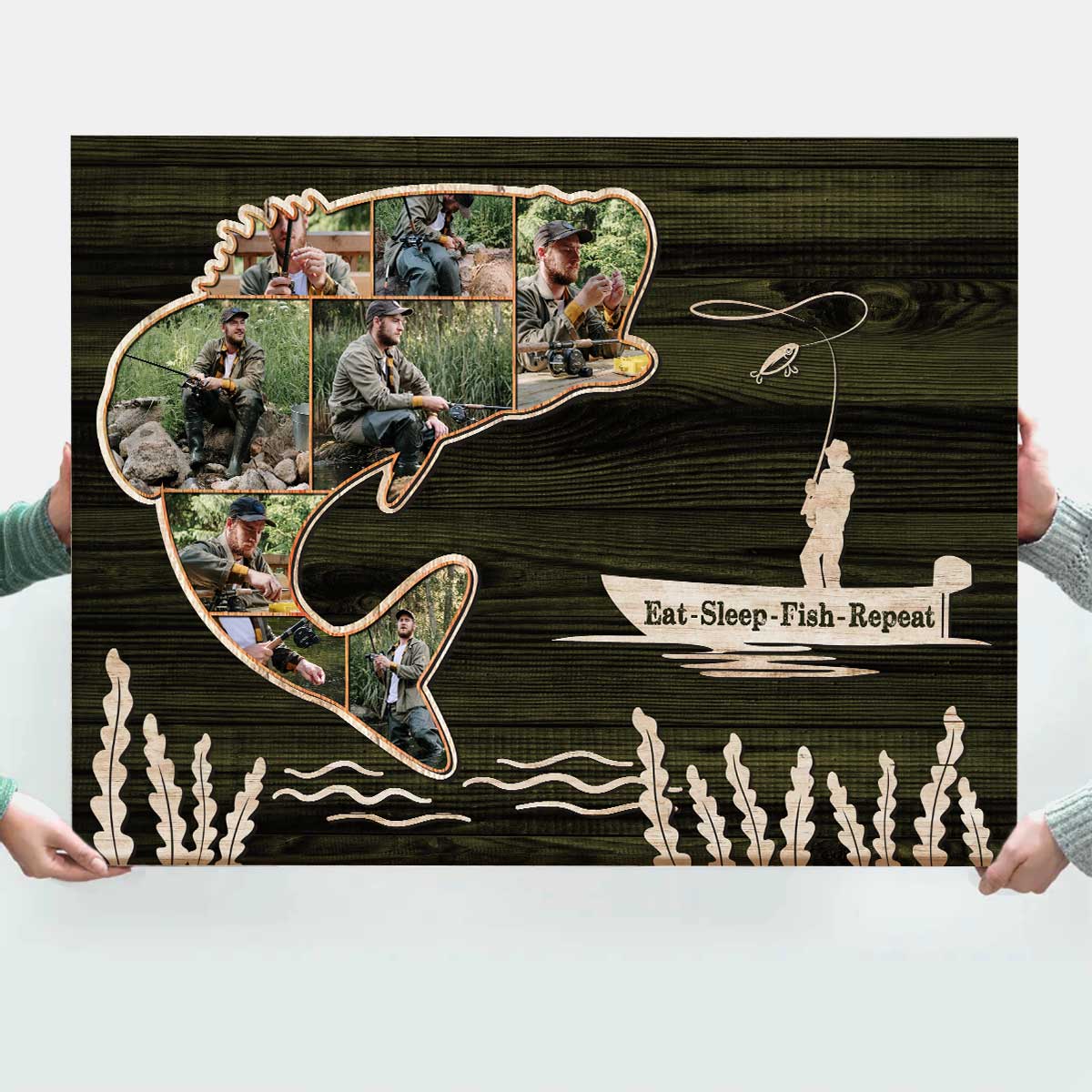 Custom Fishing Gifts, Personalized Gifts For Fishing Lovers, Fishing Gifts For Guys, Bass Fish Photo Collage Canvas Print