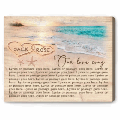 Custom Song Lyrics on Canvas Beach Theme, Personalized Wedding Anniversary Gift, Music First Dance Song in Sand Wall Art, Gifts for Couple