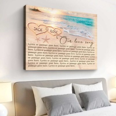 Custom Song Lyrics on Canvas Beach Theme, Personalized Wedding Anniversary Gift, Music First Dance Song in Sand Wall Art, Gifts for Couple
