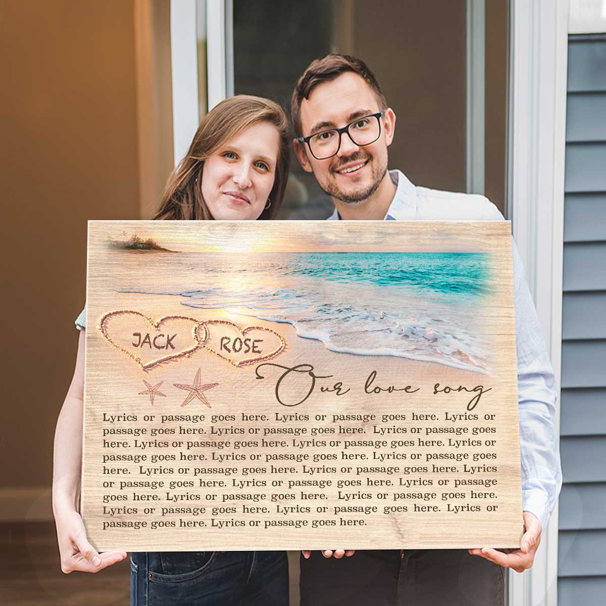 Custom Song Lyrics on Canvas Beach Theme, Personalized Wedding Anniversary Gift, Music First Dance Song in Sand Wall Art, Gifts for Couple