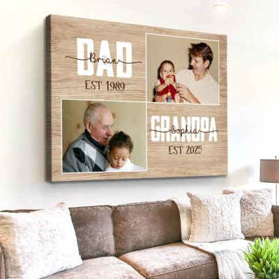 Customized New Grandpa Gifts, Personalized Promoted Dad to Grandpa Canvas Print, Grandparents Pregnancy Announcement, Baby Reveal