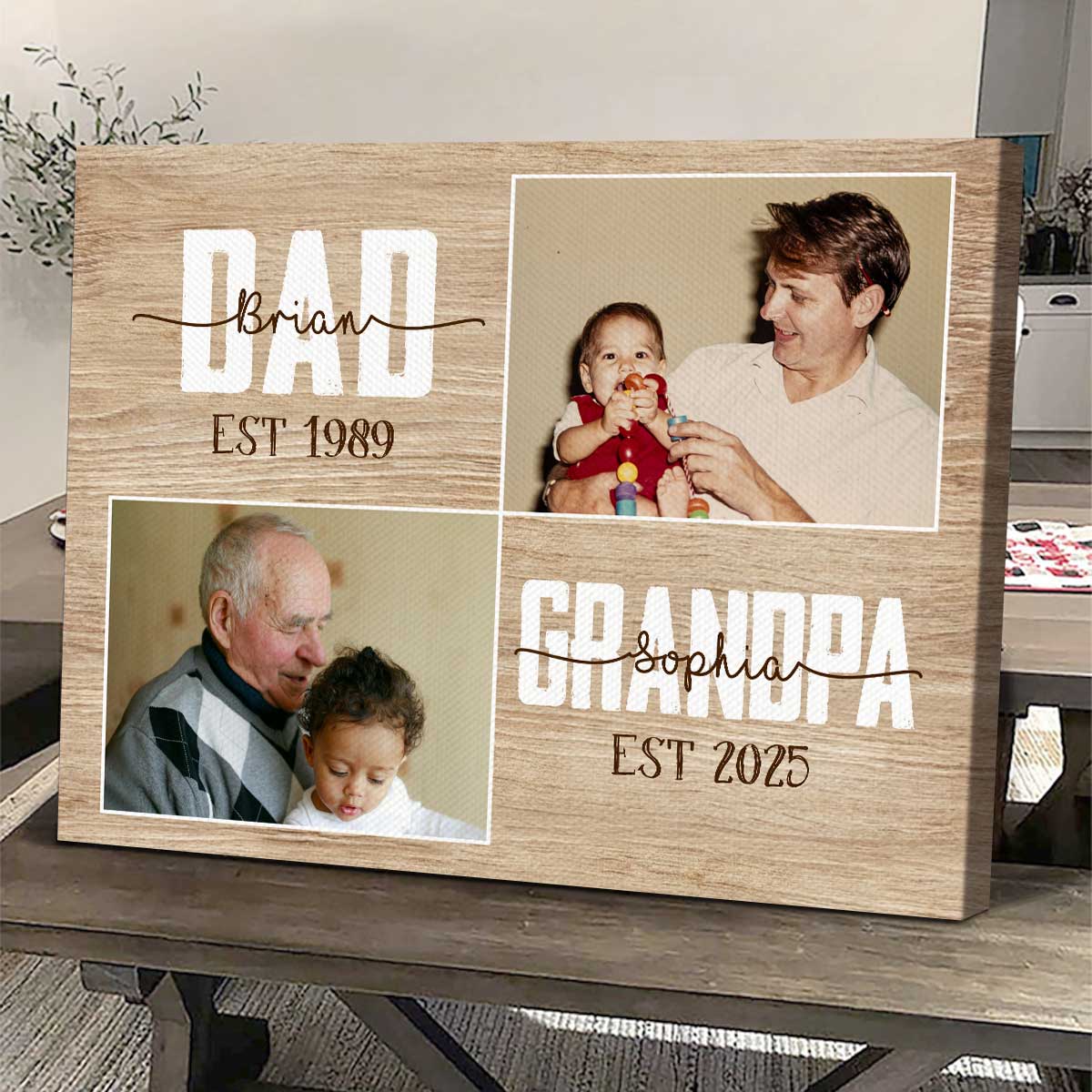 Customized New Grandpa Gifts, Personalized Promoted Dad to Grandpa Canvas Print, Grandparents Pregnancy Announcement, Baby Reveal