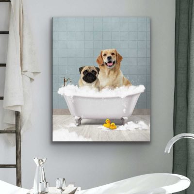 Custom Pet Portrait Bathroom, Pet Bathroom Painting Art, Funny Dog in Bathtub, Bathroom Prints