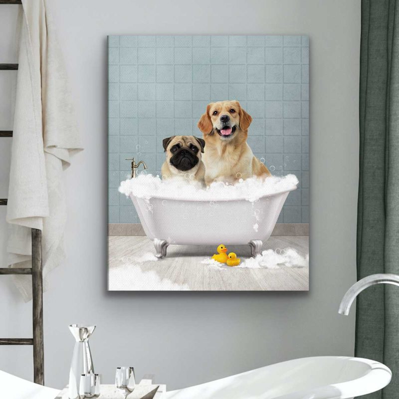 Custom Pet Portrait Bathroom, Pet Bathroom Painting Art, Funny Dog in Bathtub, Bathroom Prints