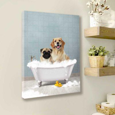 Custom Pet Portrait Bathroom, Pet Bathroom Painting Art, Funny Dog in Bathtub, Bathroom Prints
