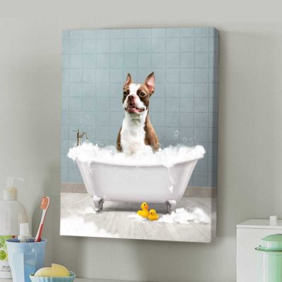Custom Pet Portrait Bathroom, Pet Bathroom Painting Art, Funny Dog in Bathtub, Bathroom Prints