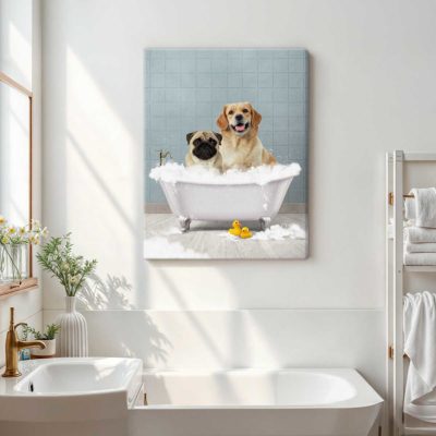 Custom Pet Portrait Bathroom, Pet Bathroom Painting Art, Funny Dog in Bathtub, Bathroom Prints