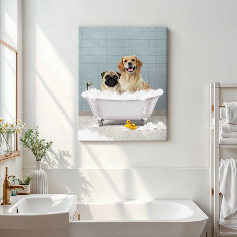 Custom Pet Portrait Bathroom, Pet Bathroom Painting Art, Funny Dog in Bathtub, Bathroom Prints