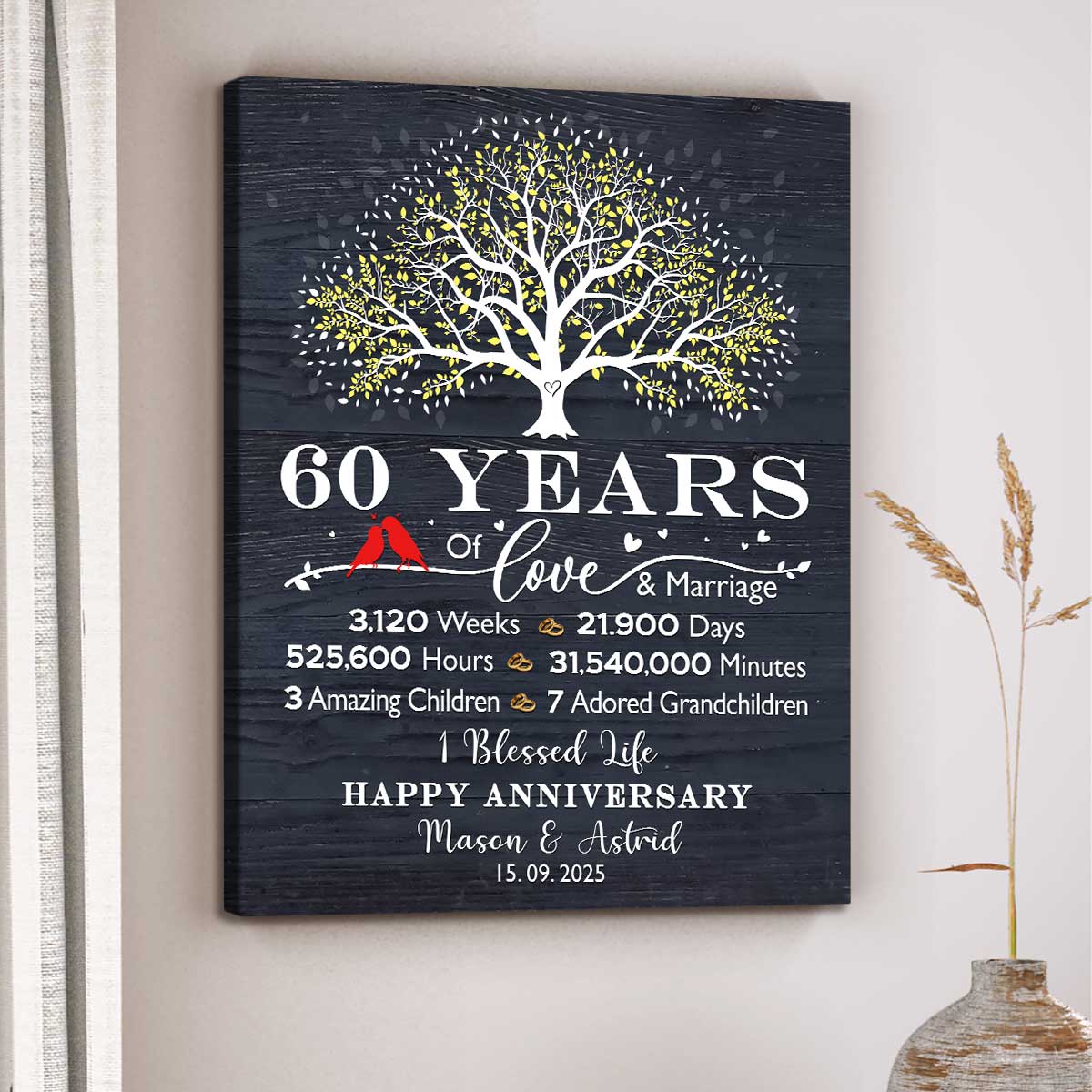 60th Anniversary Custom Canvas, 60 Year Anniversary Gift For 