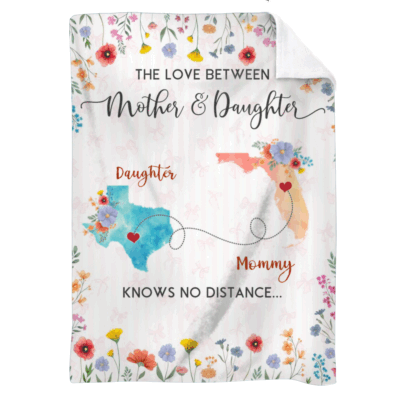 Personalized Long Distance Blanket with states and names, sentimental mother-daughter gift, Christmas gift for Mom from daughter.