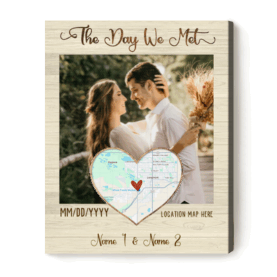 The Day We Met Photo Canvas – Personalized Couple Gift with Custom Picture, Names, Date & Location Map – Anniversary Keepsake