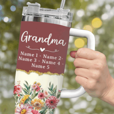 Personalized Grandma Tumbler with kids’ names, Christmas gift for Grandma, Gigi, or Mimi, custom travel mug from grandkids.