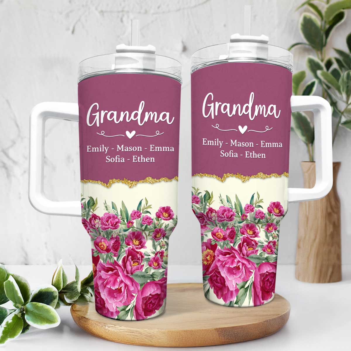 Personalized Grandma Tumbler with kids’ names, Christmas gift for Grandma, Gigi, or Mimi, custom travel mug from grandkids.