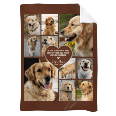 Custom Dog Photo Blanket - Pet Memorial Gift with personalized collage photo, name and dates, sympathy gift for pet loss and pet lovers.