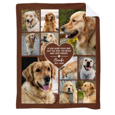 Custom Dog Photo Blanket - Pet Memorial Gift with personalized collage photo, name and dates, sympathy gift for pet loss and pet lovers.