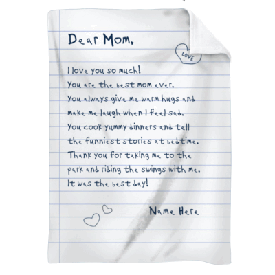Personalized letter blanket with custom message for mom, Christmas gift from son or daughter, sentimental keepsake blanket.