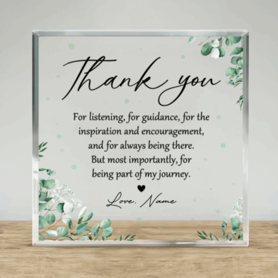 Personalized Thank You Plaque with custom name and message, perfect appreciation gift for teacher, mentor, coworker, or friend.