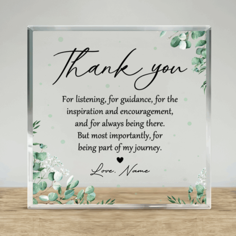 Personalized Thank You Plaque with custom name and message, perfect appreciation gift for teacher, mentor, coworker, or friend.