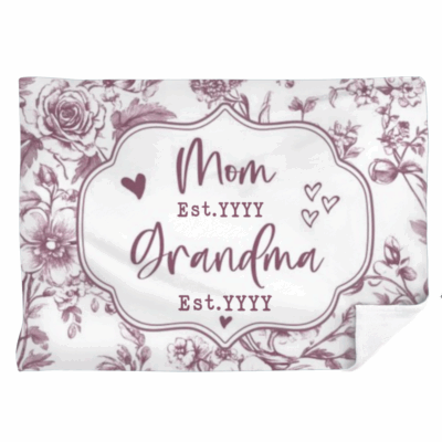 Personalized Mom Grandma Established Blanket with name and year, cozy first-time grandma Christmas gift from kids or grandkids.