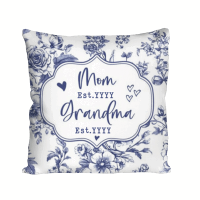 Personalized Mom Grandma Established Pillow with custom name and year, Christmas gift for new grandma from kids or grandkids.