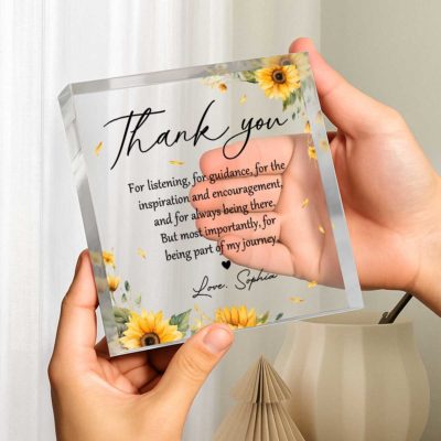 Custom Thank You Plaque with custom name and message, perfect appreciation gift for teacher, mentor, coworker, or friend.