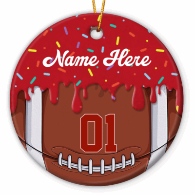 Custom football ornament with player name and number, a meaningful Christmas keepsake for football players, coaches, and teams.