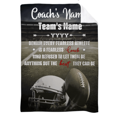 Football Coach Blanket - Personalized Gift for Coach with a stadium background, customizable coach name, team name, and year. It is a perfect gift for football coaches.