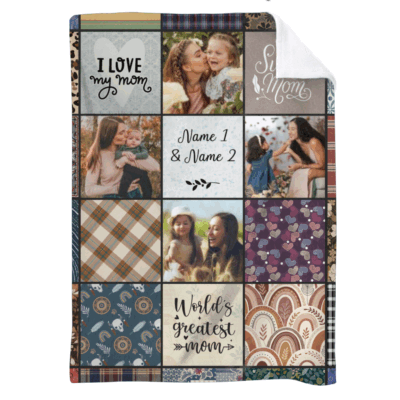 Personalized mom blanket with photo and name, perfect Christmas or birthday gift, sentimental keepsake for mother.