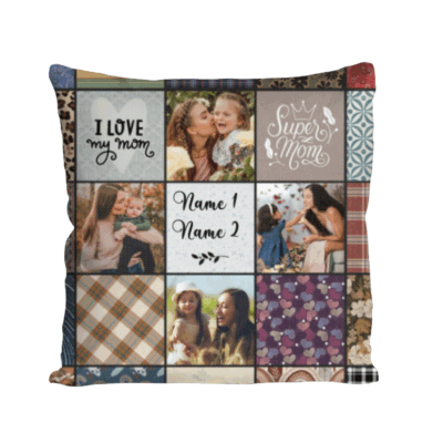 Personalized mom photo pillow, sentimental Christmas gift from kids, custom keepsake home decor.