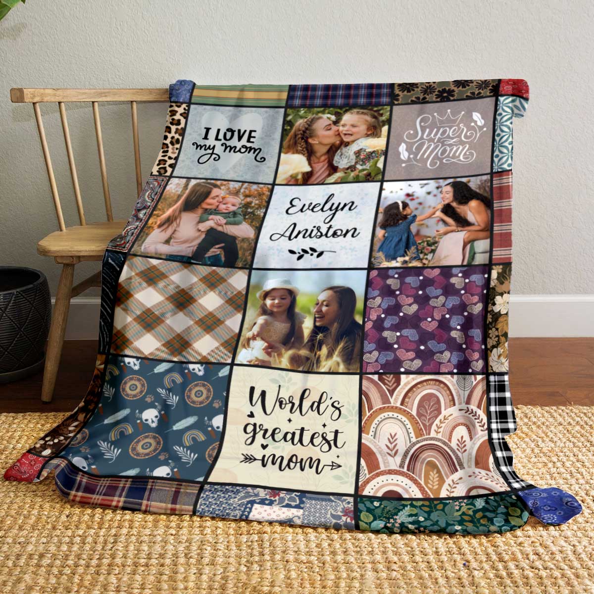 Personalized mom blanket with photo and name, perfect Christmas or birthday gift, sentimental keepsake for mother.