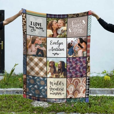 Personalized mom blanket with photo and name, perfect Christmas or birthday gift, sentimental keepsake for mother.