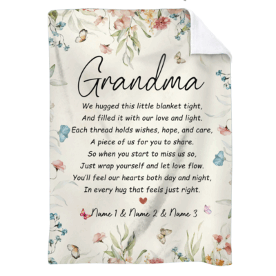 Personalized grandma we hugged this blanket with grandkids’ names, floral design, sentimental Christmas gift that feels like a hug.