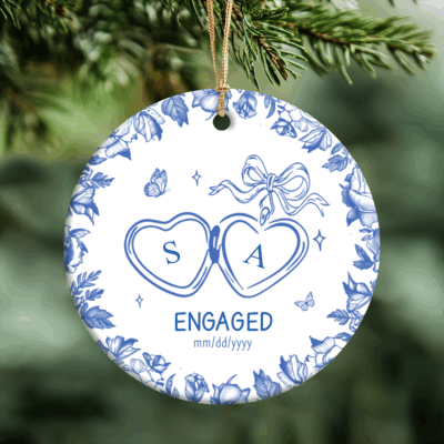 Personalized Engagement Ornament - Custom Engaged Keepsake Gift for Couple, First Christmas Engaged Ornament, Couple Christmas Ornament
