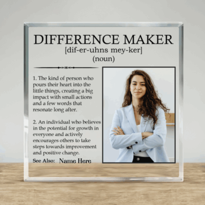 Personalized Difference Maker Definition Plaque with photo and name, appreciation or retirement gift, modern desk décor.