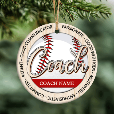Personalized Baseball Coach Ornament with name and team, Christmas gift for baseball coach, coach appreciation keepsake.