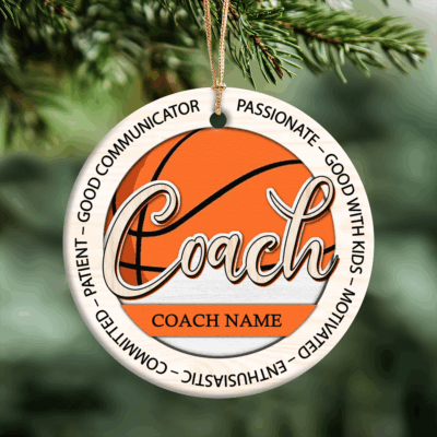 Personalized Basketball Coach Ornament – custom Christmas gift with coach name. Perfect thank-you keepsake for basketball coaches from team.