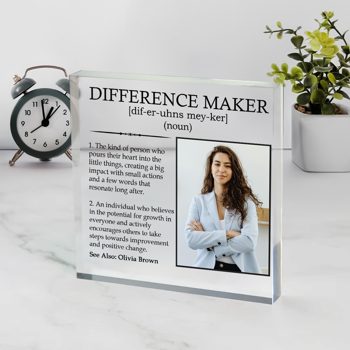Personalized Difference Maker Definition Plaque with photo and name, appreciation or retirement gift, modern desk décor.