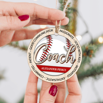 Personalized Baseball Coach Ornament with name and team, Christmas gift for baseball coach, coach appreciation keepsake.