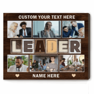 Custom Leader Photo Collage Canvas Gift with photos and name, appreciation gift for boss or leader from team.
