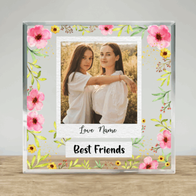 Personalized best friends acrylic plaque featuring custom photo and names, perfect friendship gift for Christmas or birthday.