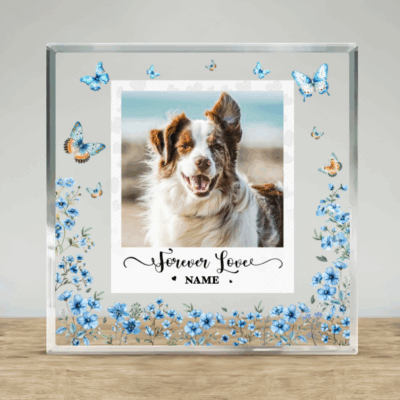 Personalized Pet Memorial Acrylic Plaque with custom photo, name, and dates – pet loss sympathy gift for dog or cat lovers.