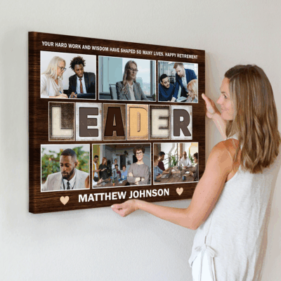 Custom Leader Photo Collage Canvas Gift with photos and name, appreciation gift for boss or leader from team.