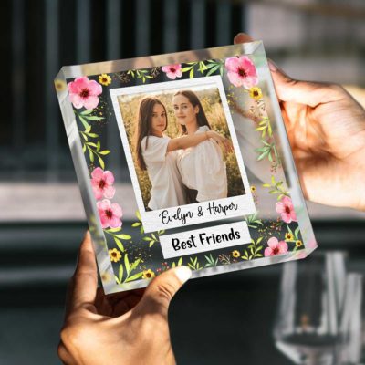 Personalized best friends acrylic plaque featuring custom photo and names, perfect friendship gift for Christmas or birthday.