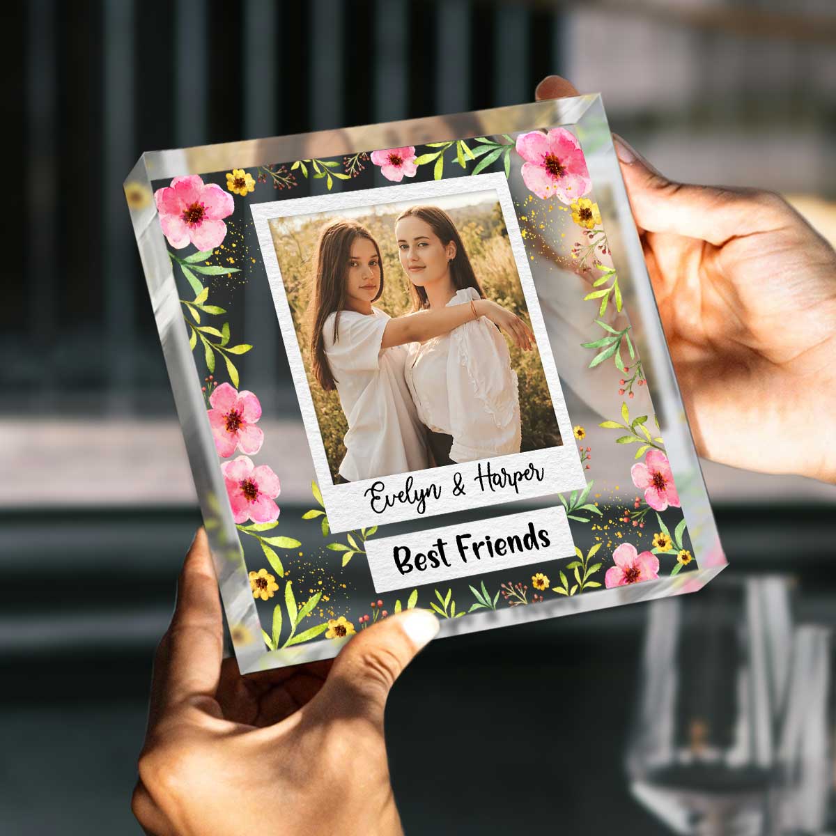Personalized best friends acrylic plaque featuring custom photo and names, perfect friendship gift for Christmas or birthday.