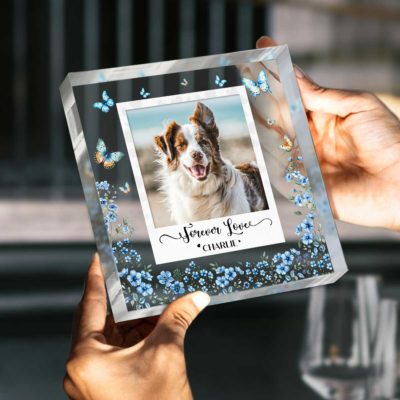 Personalized Pet Memorial Acrylic Plaque with custom photo, name, and dates – pet loss sympathy gift for dog or cat lovers.