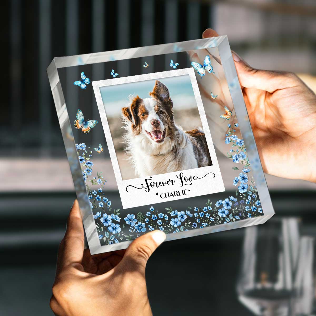 Personalized Pet Memorial Acrylic Plaque with custom photo, name, and dates – pet loss sympathy gift for dog or cat lovers.